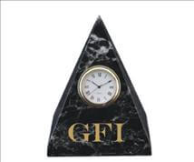 Engraved Marble Pyramid  Clock -  Black Zebra