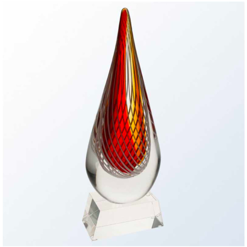 Fire Red Geometric Teardrop Glass Award on Clear Base- Lewis
