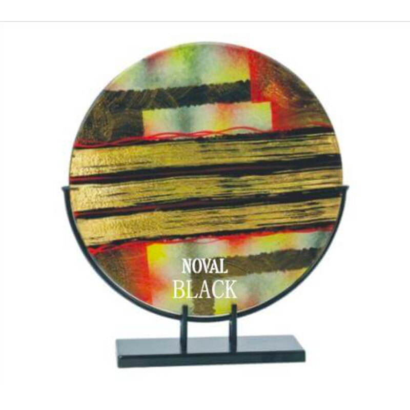 Gold Striped Abstract Art Glass Round Plate