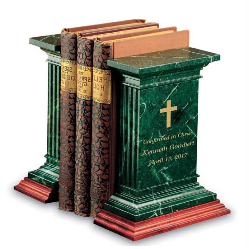 Personalized Green Marble and Wood Bookends Docent