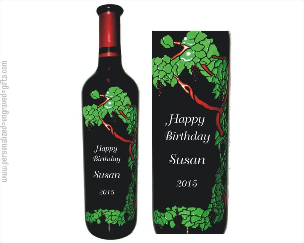 Tiffany Grape Leaves Etched Wine Bottle