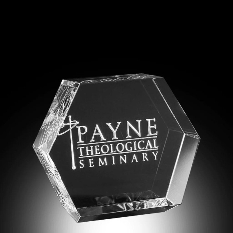 Hexagon Optic Crystal Personalized Paperweight