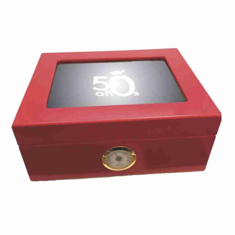 Red High Gloss Humidor with Engraved Glass