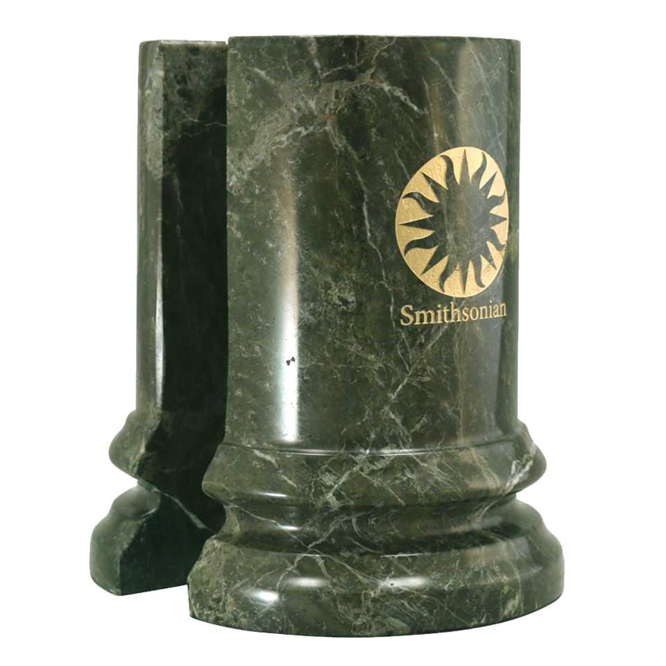 Green Marble Column Bookends Engraved, Hellenic