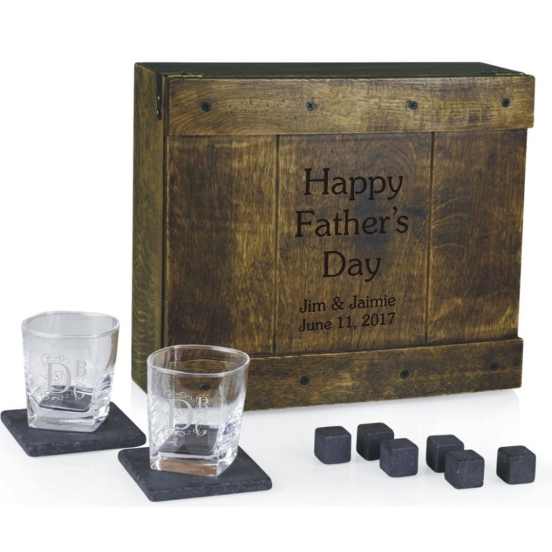 Laser Engraved Whiskey Glass and Coaster Gift Set