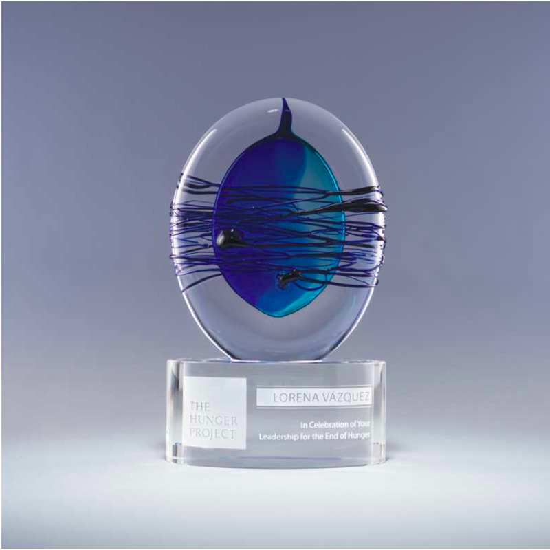 Magical Engraved Artglass Award with Brooding Blue Swirls- Anja
