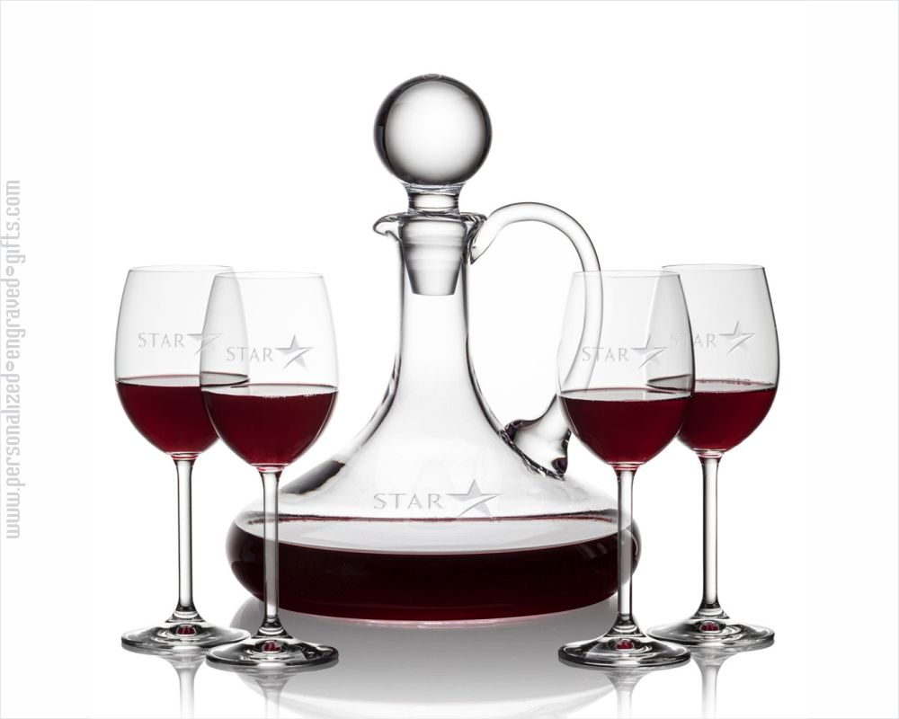 Marcia Decanter Engraved Set of 4