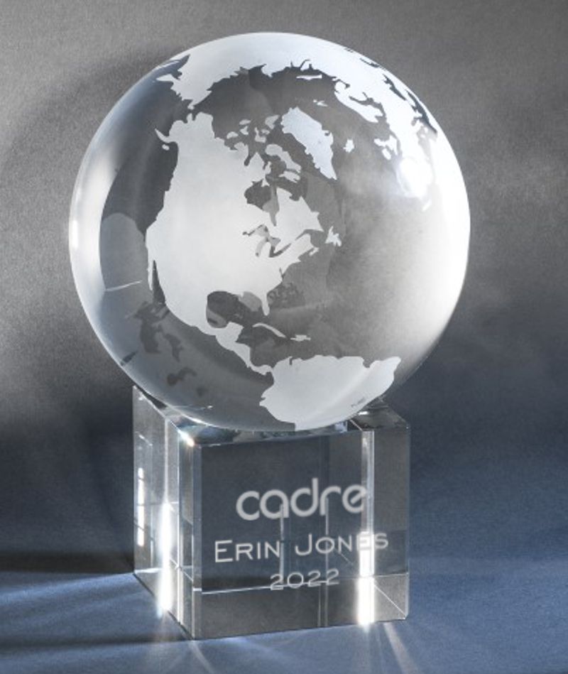 Engraved Massive Crystal Globe Earth on Pedestal