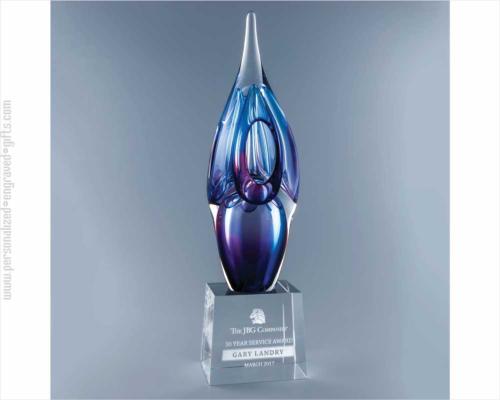 Mesmerizing Art Glass Award with Deep Blue and Purple Hues- Maya