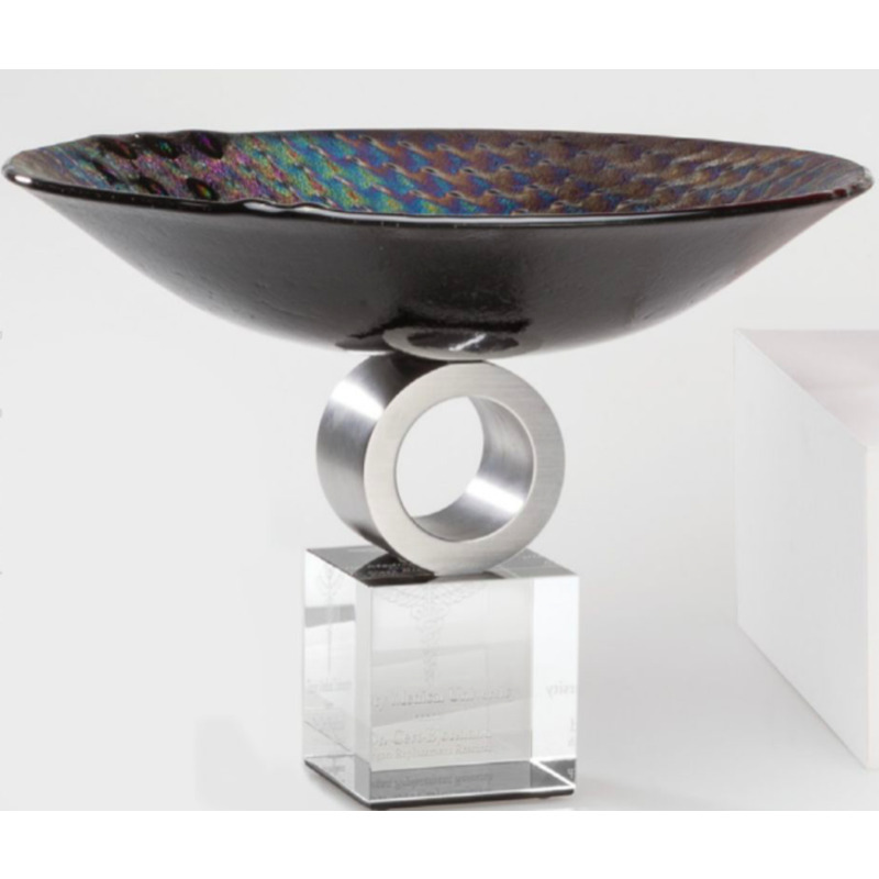 Metallic Black Art Glass Bowl with Chrome Accent Ebota