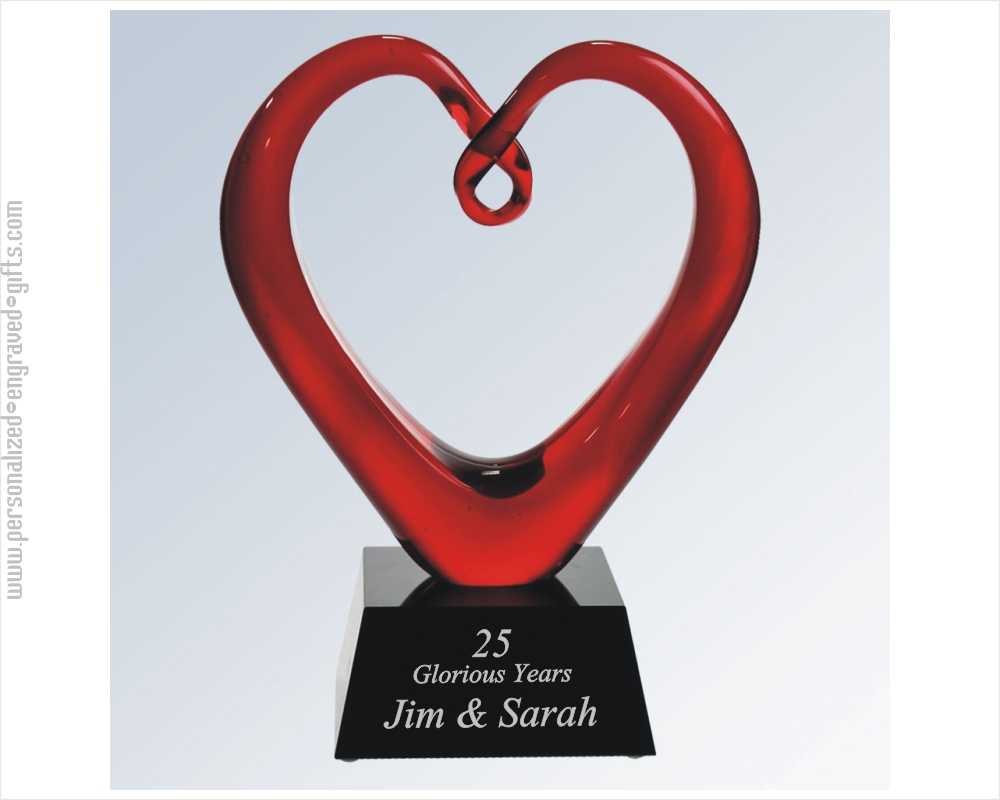 One of a Kind Red Art Glass Heart Award