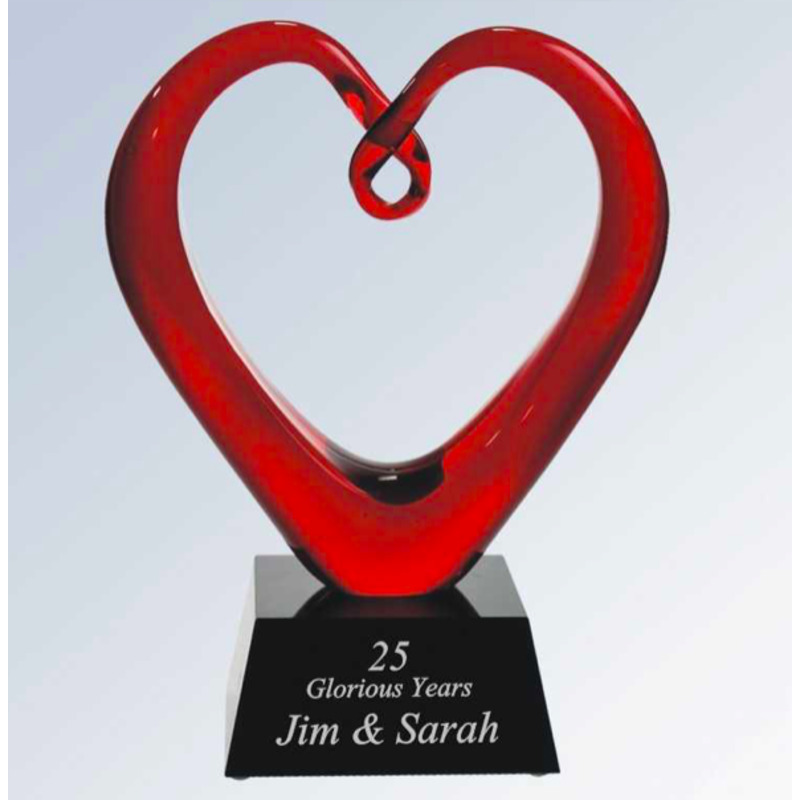One of a Kind Red Art Glass Heart Award