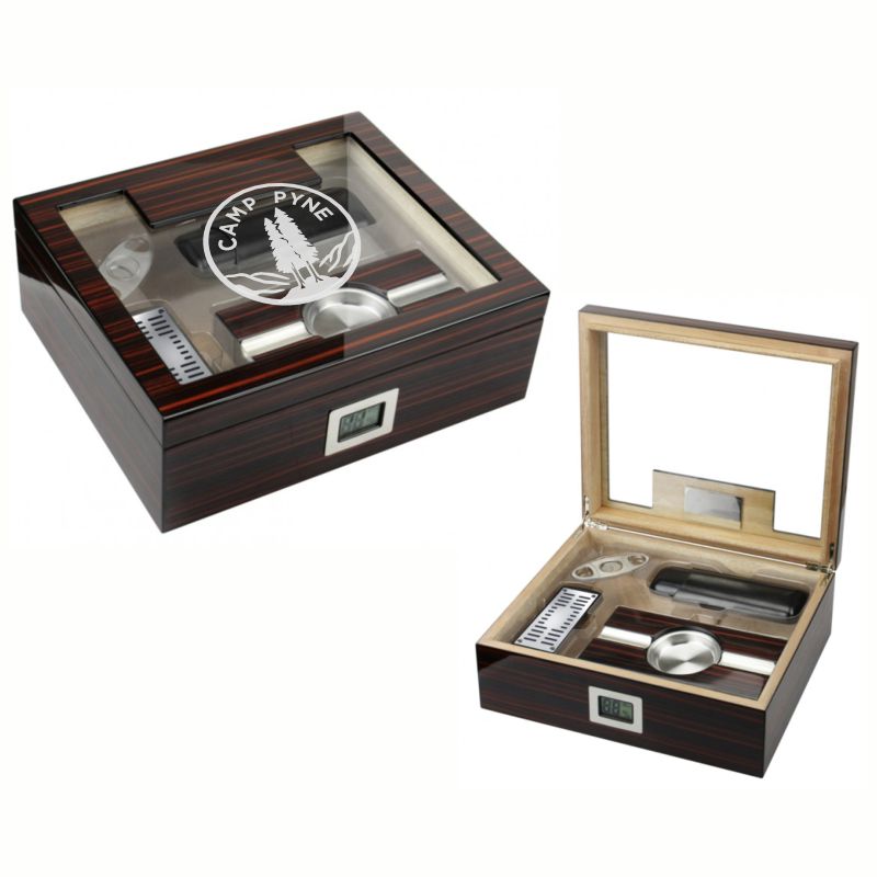 Personalized 4 Piece Glass top Humidor and Ashtray Gift Set - Jasper