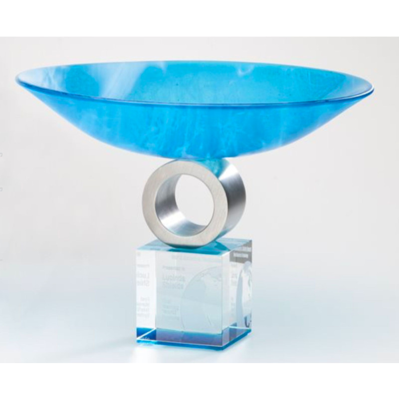 Personalized Blue Art Glass Pedestal Bowl Sea Foam
