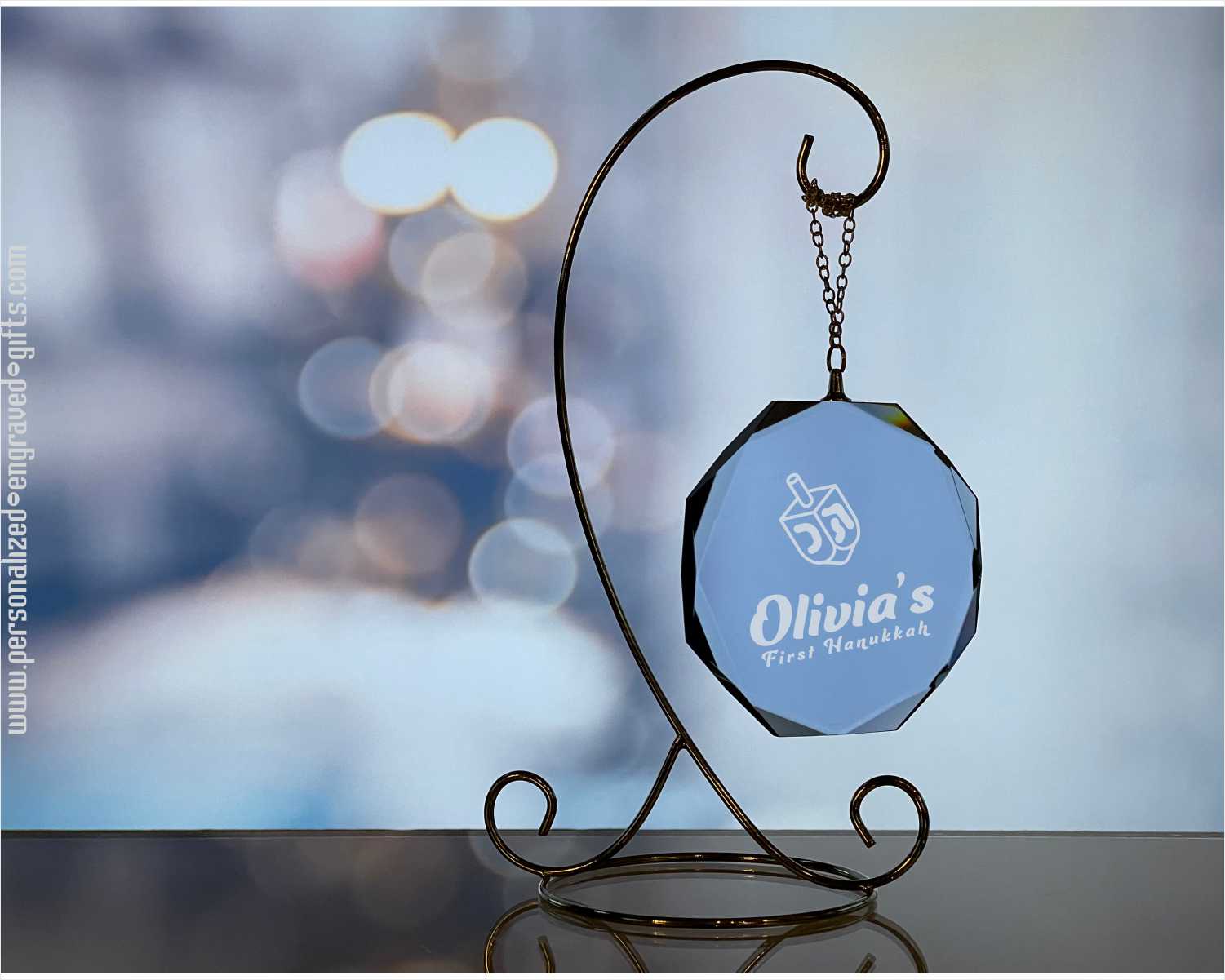 Personalized Blue Crystal Octagon Ornament Engraved for the Holidays