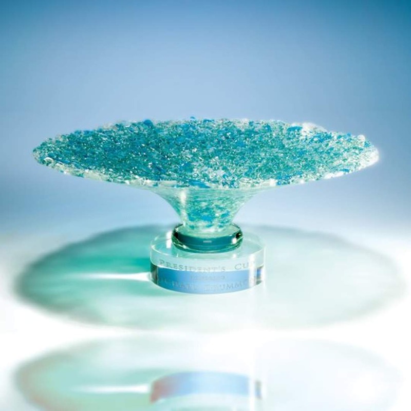 Personalized Brilliant Aquamarine Art Glass Bowl