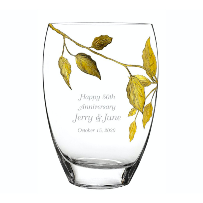 Personalized Crystal Vase with Gold Leaf Metallic Accents - Kimbell