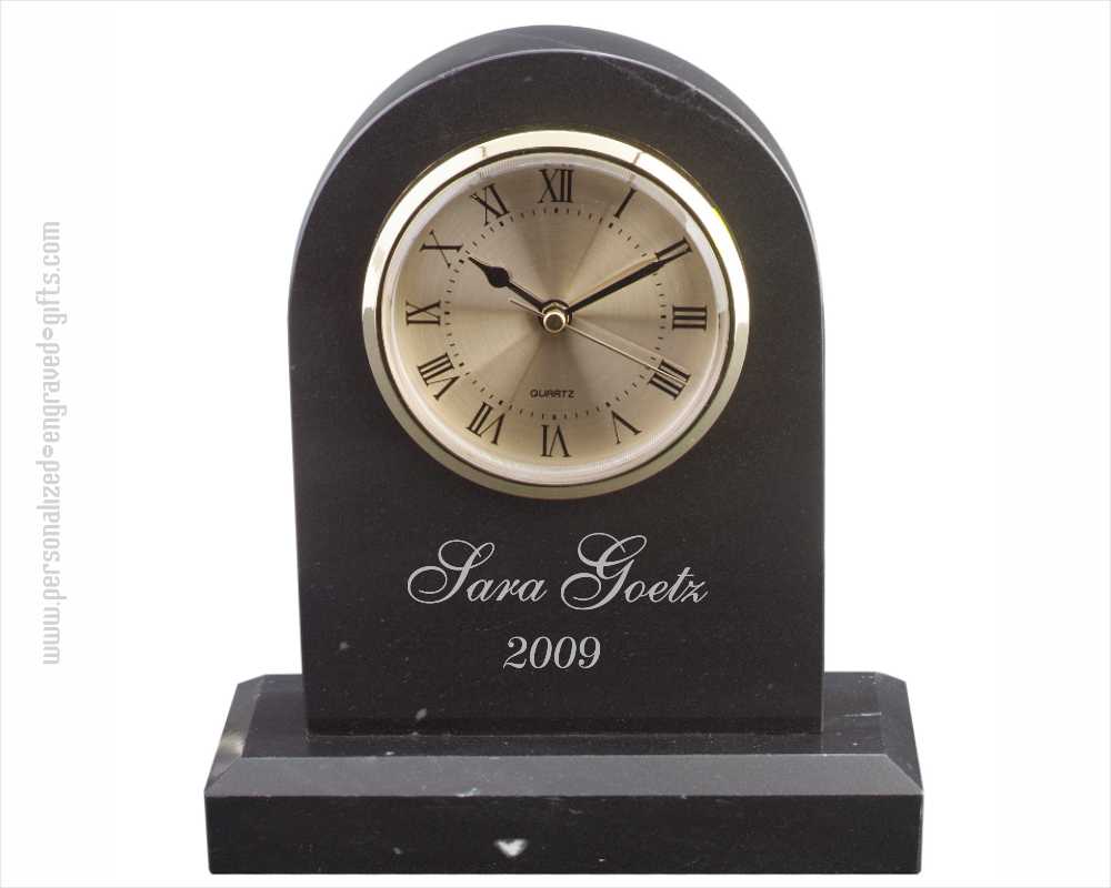 Engraved Arched Jet Black Marble Clock