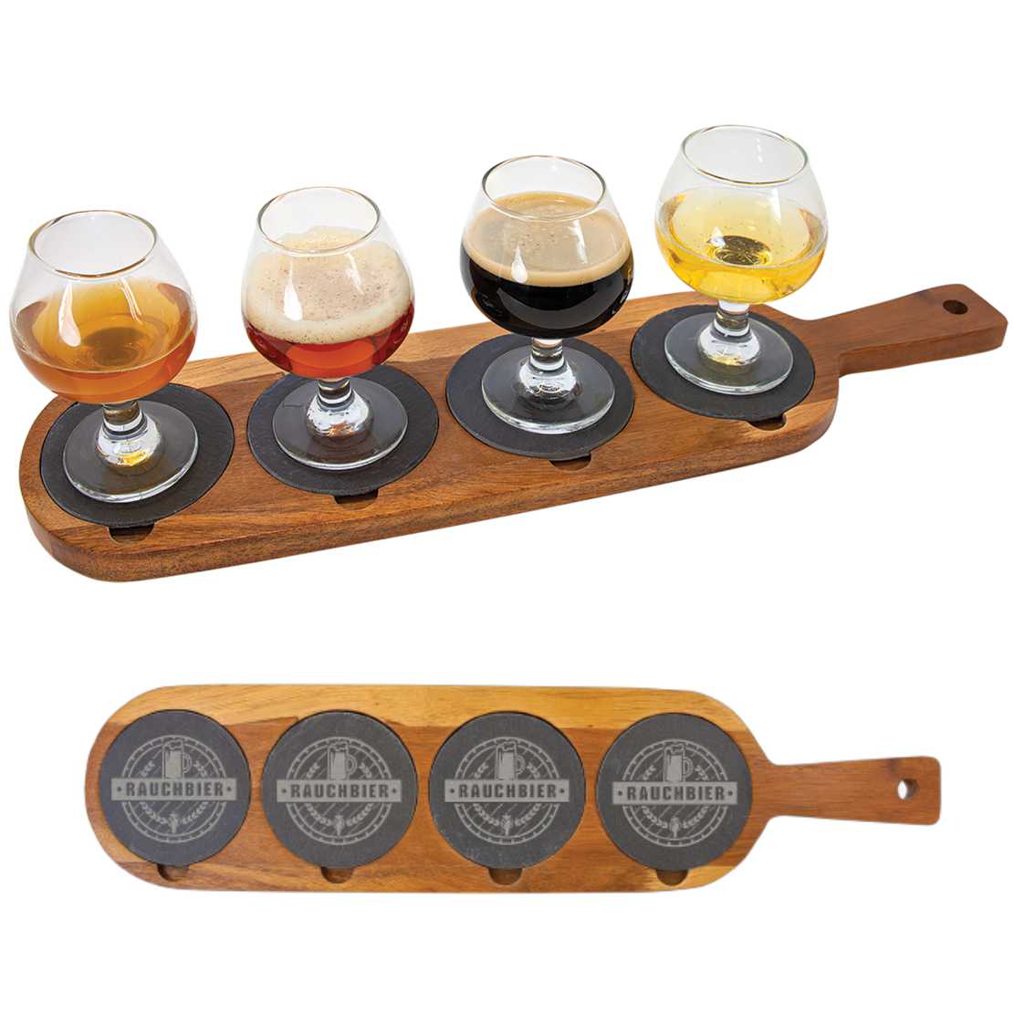 Personalized Beer Tasting Gift Set with Slate Coasters and Serving Board
