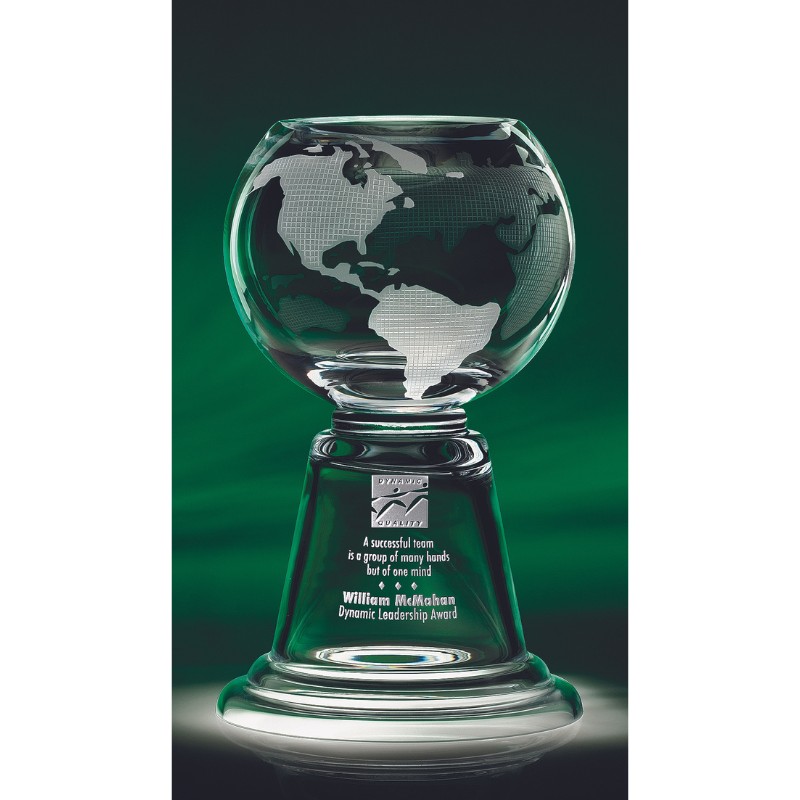 Personalized Globe Etched Custom Pedestal Bowl