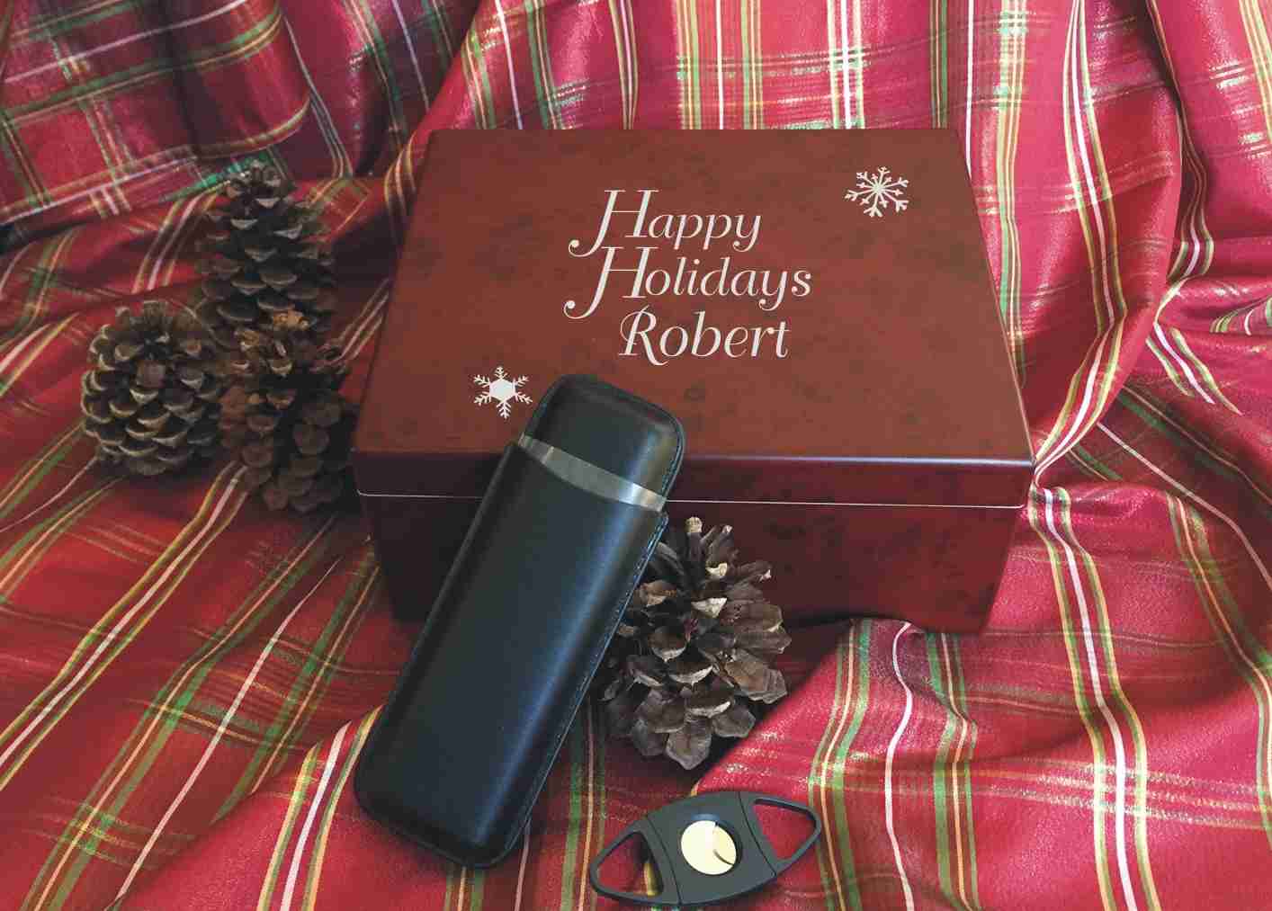 Personalized Cherry Finish Humidor Gift Set Rocky Patel - Holiday Edition