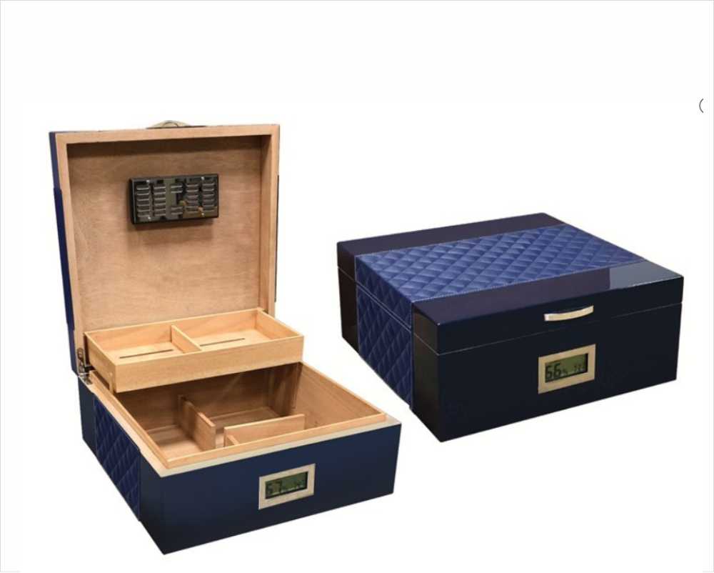 Personalized Humidor with Dark Royal Blue Finish- Taina Blue