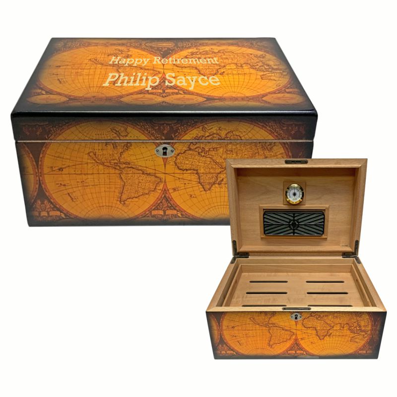 Humidor with World Map Motif
