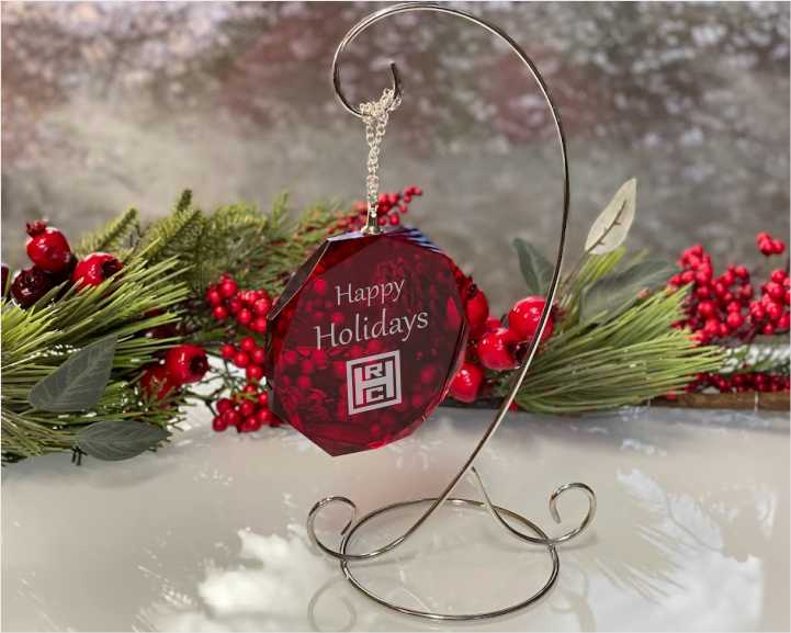 Personalized Engraved Red Crystal Octagon Ornament Engraved for the Holidays