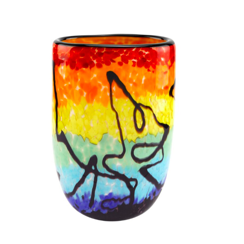 Personalized Lava Art Glass Oval Vase on Blue Base