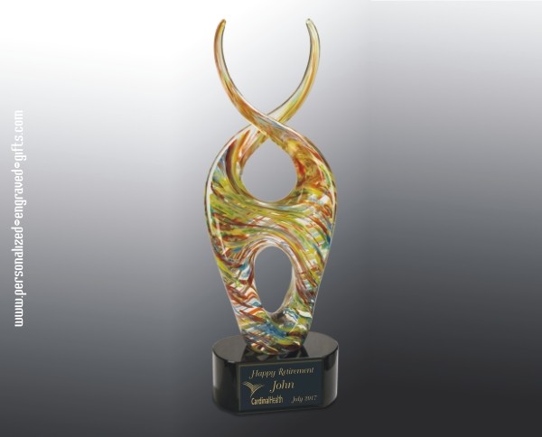 Multi Colored Art Glass Twist Award on Black Base