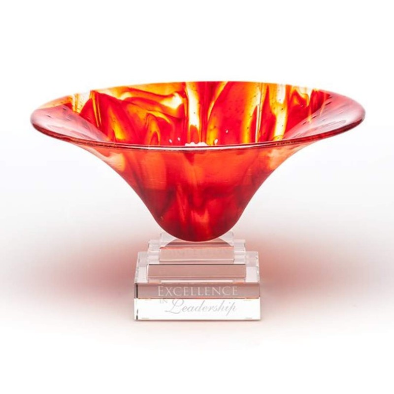 Personalized Orange Art Glass Presentation Bowl Firefly