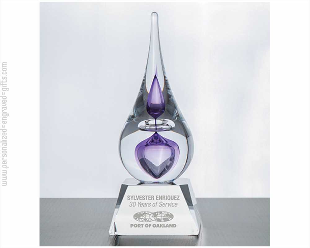 Personalized Purple Teardrop Art Crystal Award