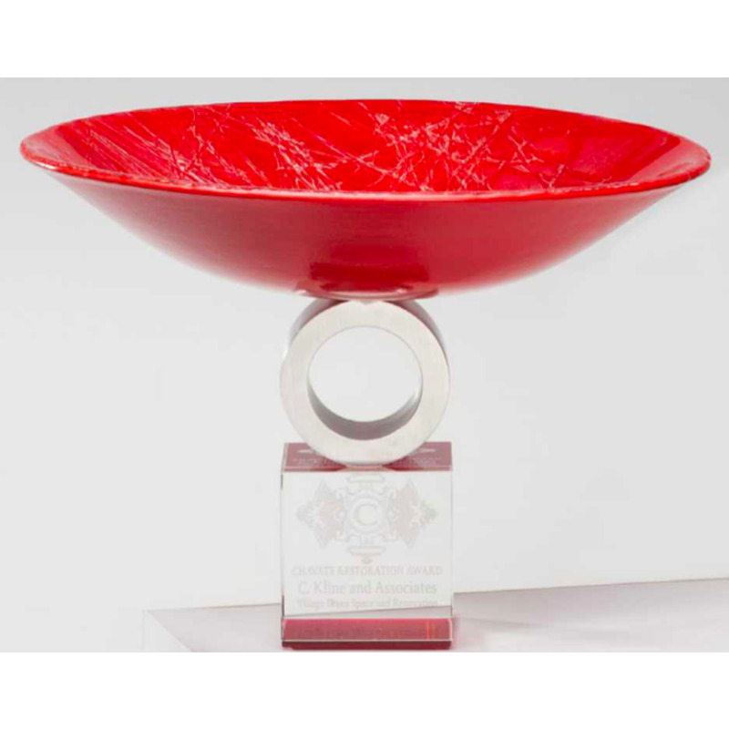 Personalized Red Art Glass Pedestal Bowl Crimson