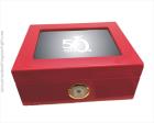 Red High Gloss Humidor with Engraved Glass
