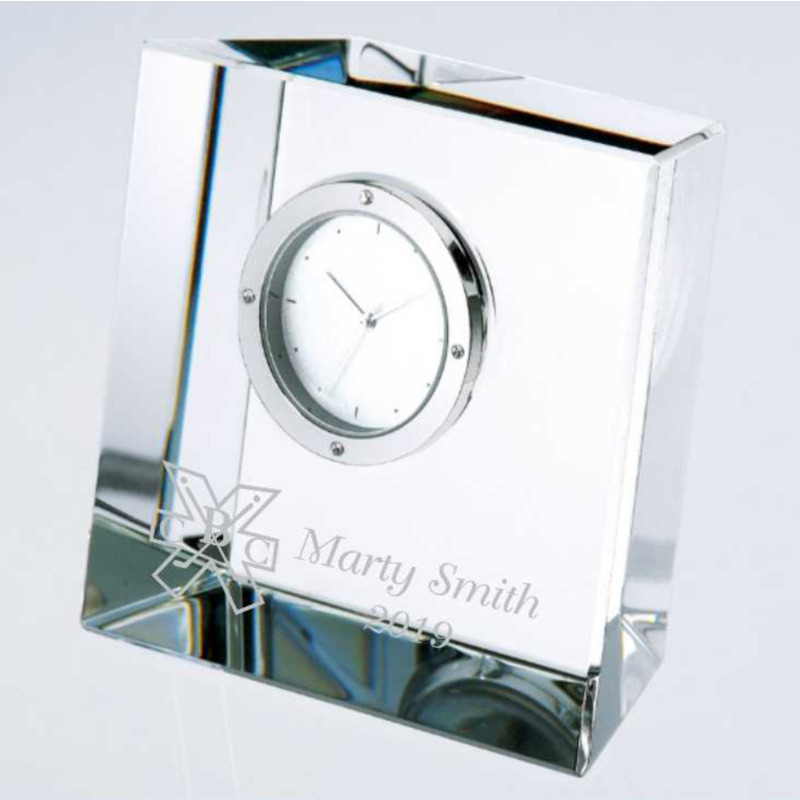 Personalized Slanted Crystal Block Clock
