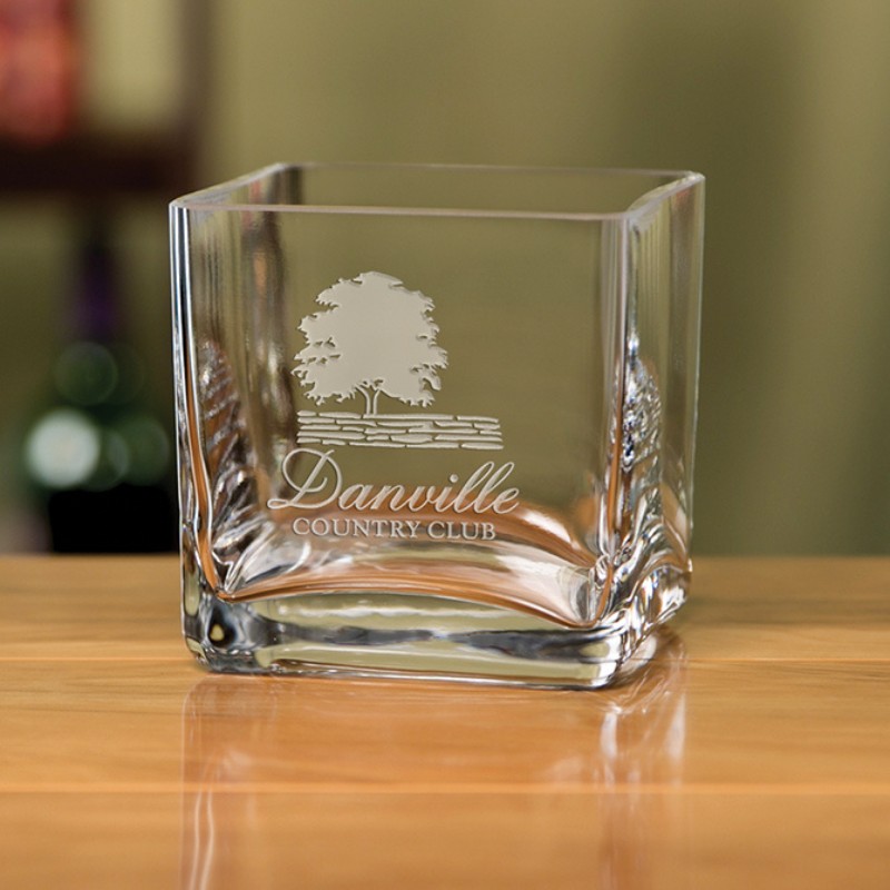 Personalized Square Custom Engraved Crystal Bowl