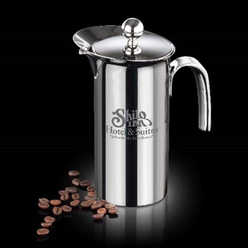 Engraved Stainless Steel French Press Carafe with 4 Glass Mugs for the Holidays