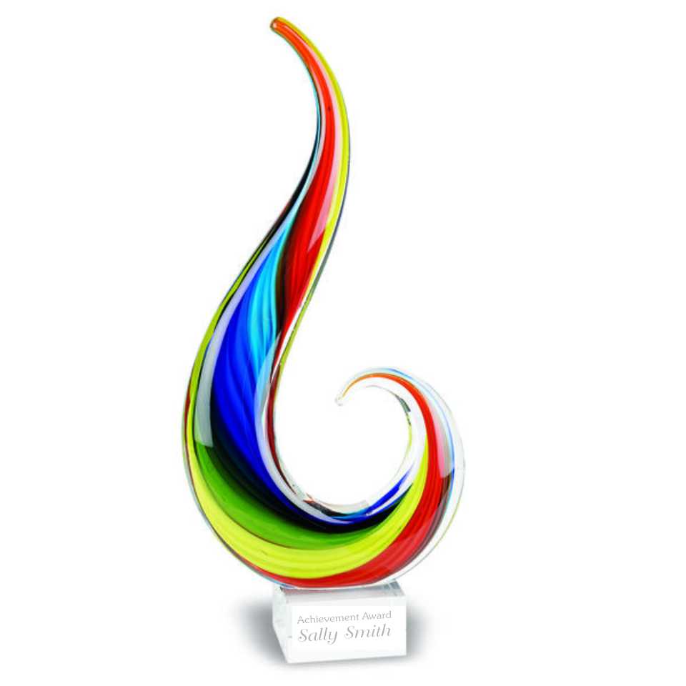 Engravable Rainbow Colored Art Glass Flame Award