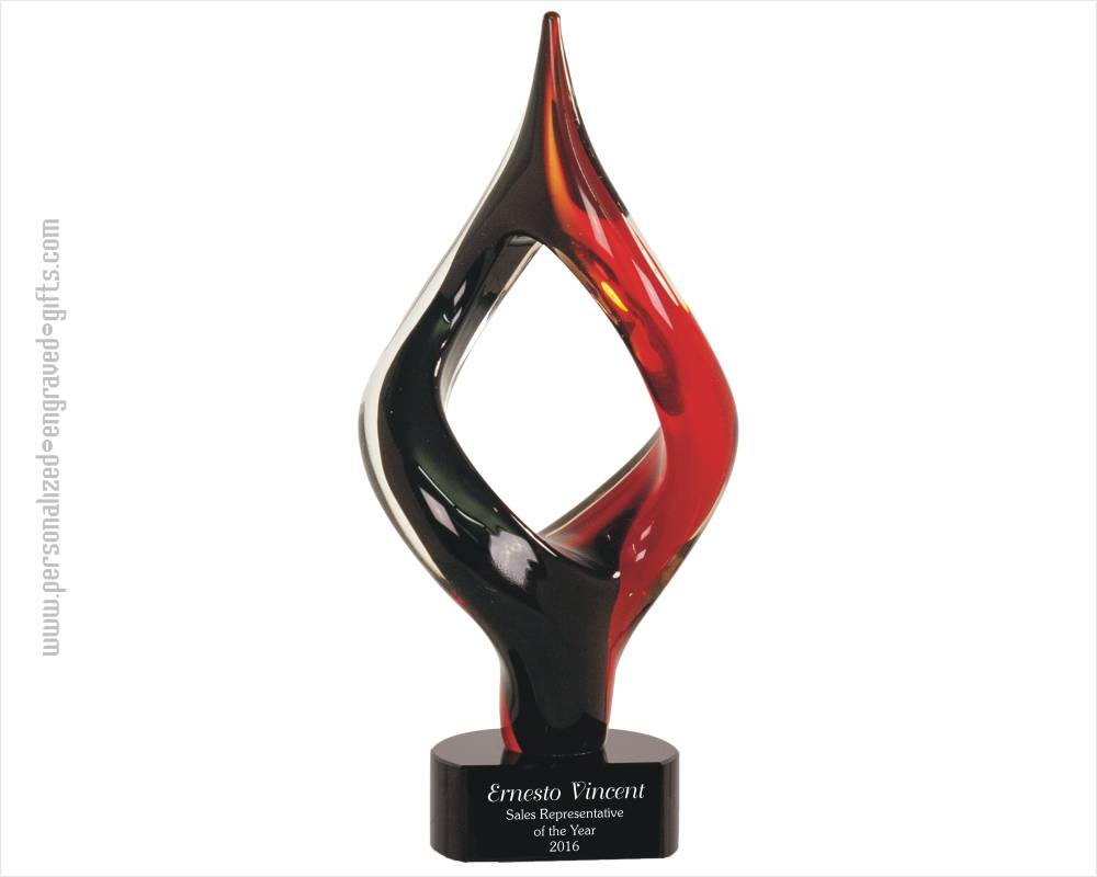 Red and White Art Glass Flame Engraved - Ablaze