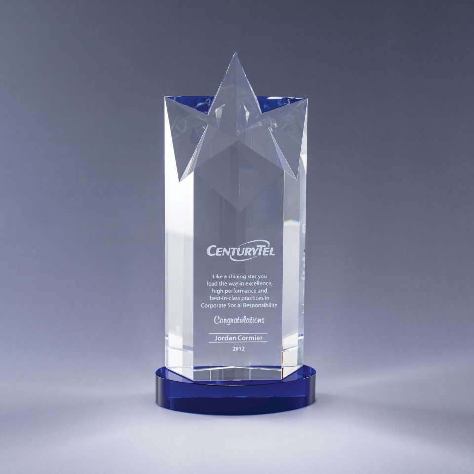 Engraved Crystal Rising Star Tower Award