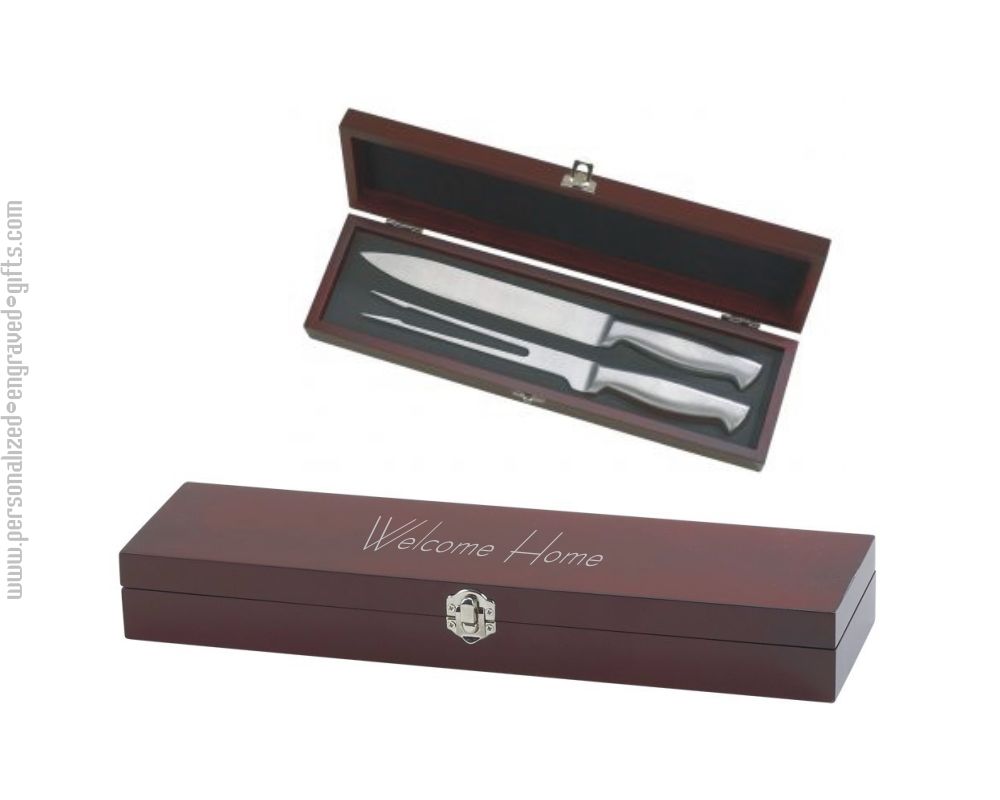 Engraved Stainless Steel Carving Set in Rosewood Box -The Reading