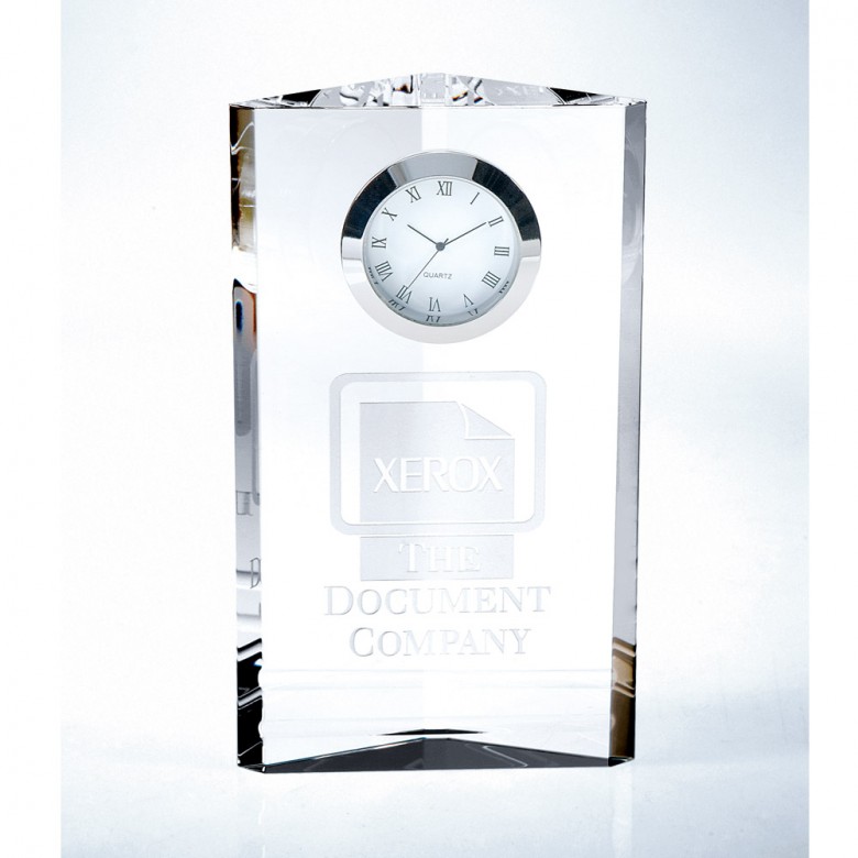 Engraved 7inch Crystal Clock Triune