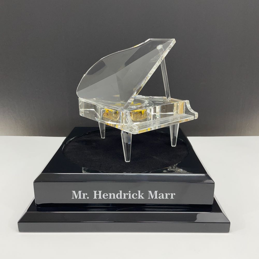 Large Crystal Grand Piano on Black Wooden Base