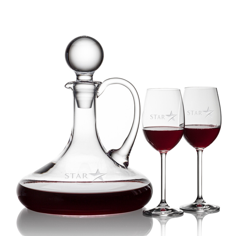 Engraved Marcia Decanter Set of 2 Wine Glasses