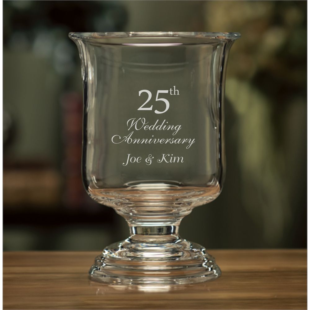 Deep Engraved Glass Crystal Pedestal Hurricane Vase