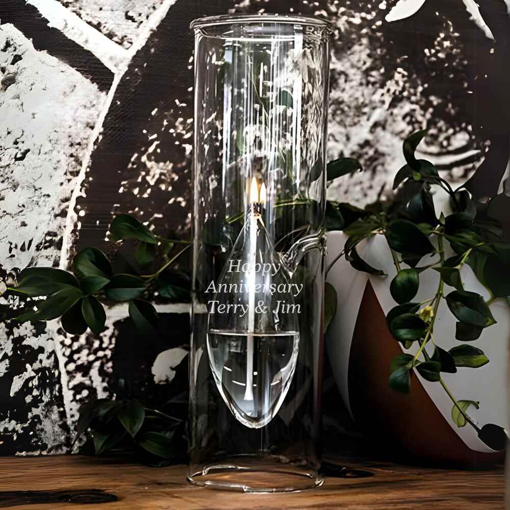 Engraved Glass 12inch Aria Chimney Oil Lamp