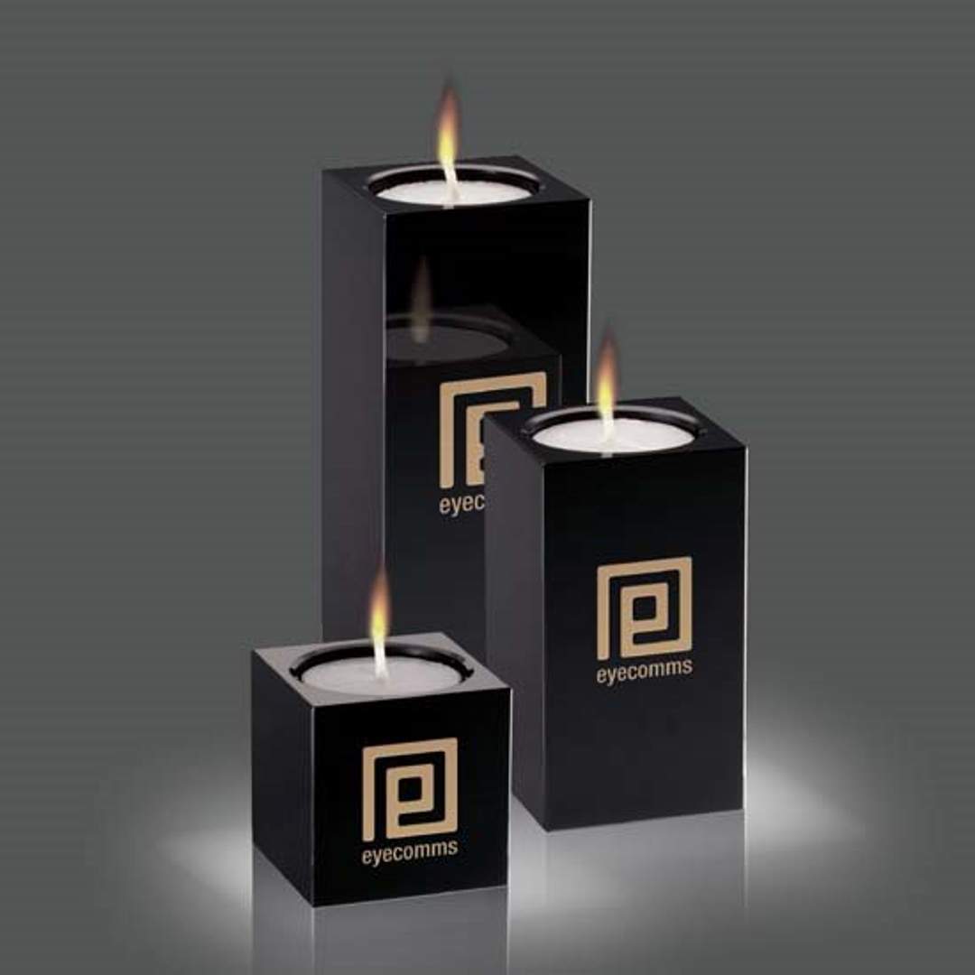 Personalized Black Optical Crystal Candleholder Set, Piazza
