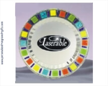 Engraved European Round Silver Tray with Multi Colored Mosaic Glass Border