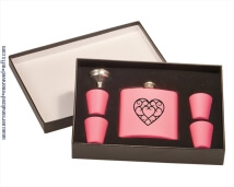 Engraved Pink Flask Gift Set with 4 Shot Glasses