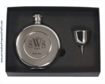 Engraved Stainless Steel Round Pocket Flask Set